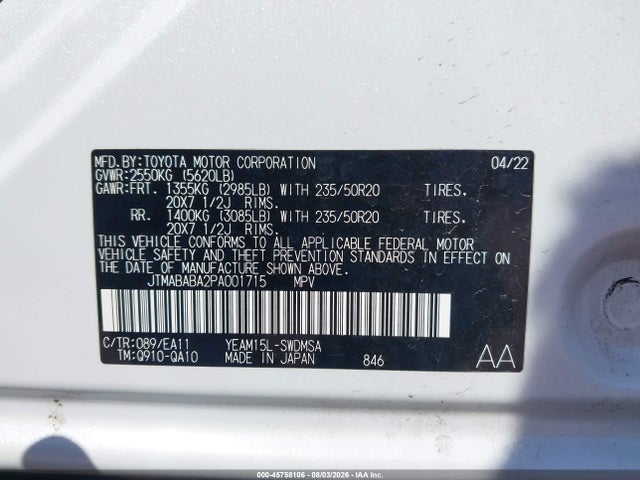 45758106 :رقم المزاد ، JTMABABA2PA001715 vin ، 2023 Subaru Solterra Limited مزاد بيع