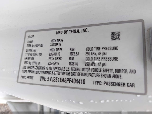 Tesla Model 3 Rear-wheel Drive 2023 5YJ3E1EA8PF404410 Image 9