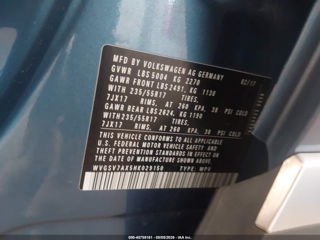 Aukcja sprzedaży 2017 Volkswagen Tiguan 2.0t Wolfsburg Edition, vin: WVGSV7AX5HK029150, numer aukcji: 45758161