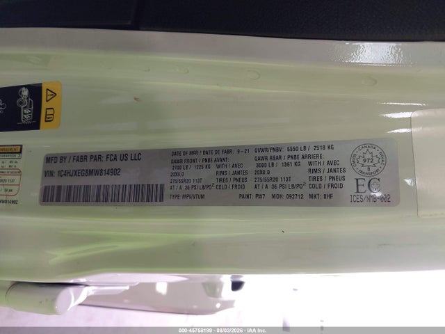 Продажа на аукционе авто 2021 Jeep Wrangler Unlimited High Altitude, vin: 1C4HJXEG8MW814902, номер лота: 45758199