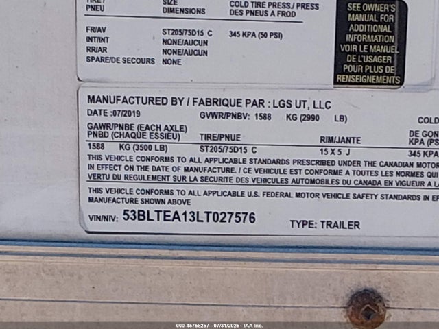Lgs Enclosed Trailer 2020 53BLTEA13LT027576 Image 9