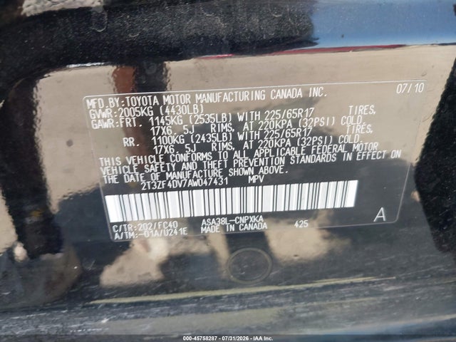 Продаж на аукціоні авто 2010 Toyota Rav4, vin: 2T3ZF4DV7AW047431, номер лоту: 45758287