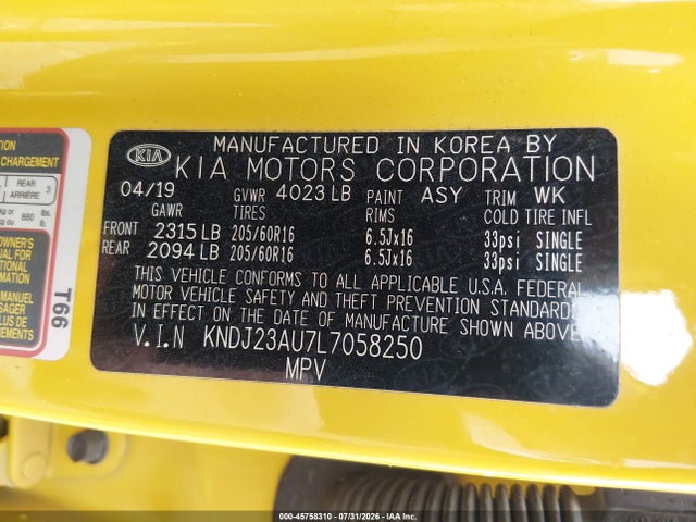 Aukcja sprzedaży 2020 Kia Soul Lx, vin: KNDJ23AU7L7058250, numer aukcji: 45758310
