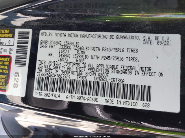 3TYRX5GN5PT067934 Toyota Tacoma Sr