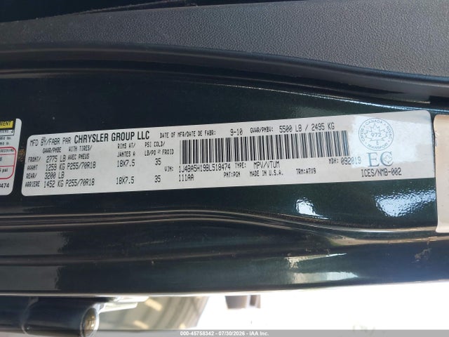 Auction sale of the 2011 Jeep Wrangler Unlimited Sahara, vin: 1J4BA5H19BL518474, lot number: 45758342