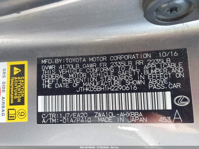 Lexus CT 200H 2017 JTHKD5BH1H2290616 Image 9