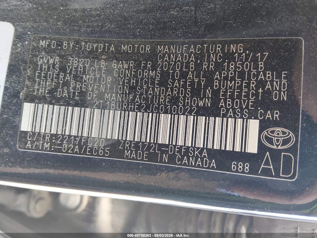 Toyota COROLLA SE 2018 2T1BURHE2JC010022 Image 9
