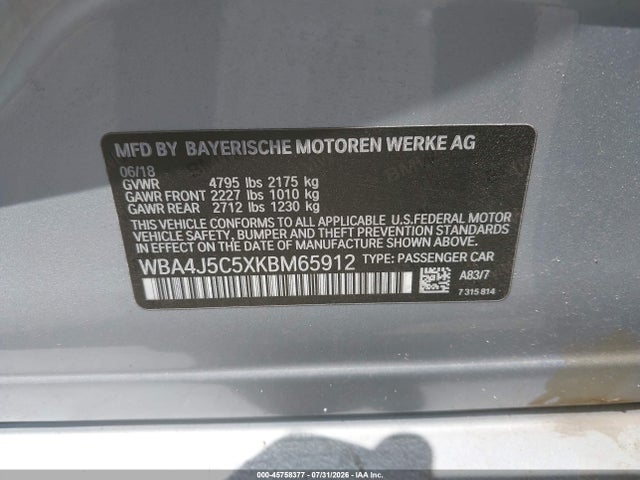 Продаж на аукціоні авто 2019 Bmw 440i Gran Coupe, vin: WBA4J5C5XKBM65912, номер лоту: 45758377