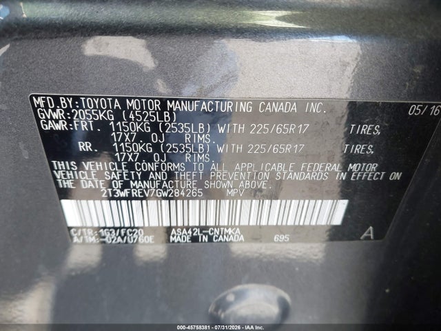 Toyota Rav4 Xle 2016 2T3WFREV7GW284265 Image 9