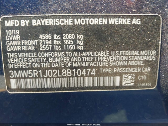 BMW 330I 2020 3MW5R1J02L8B10474 Image 9