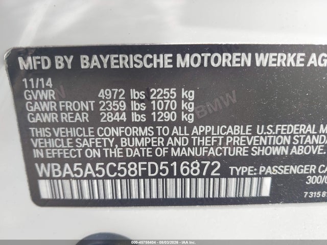 Aukcja sprzedaży 2015 Bmw 528i, vin: WBA5A5C58FD516872, numer aukcji: 45758404