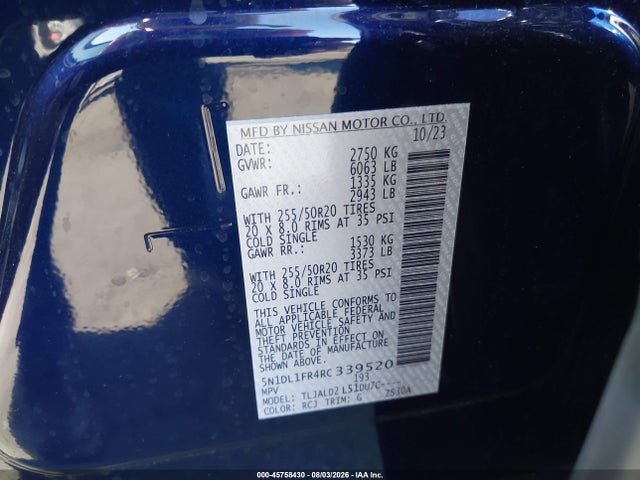 Продажа на аукционе авто 2024 Infiniti Qx60 Luxe, vin: 5N1DL1FR4RC339520, номер лота: 45758430