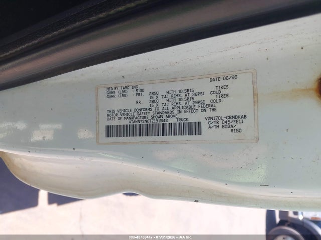 Auction sale of the 1996 Toyota Tacoma Xtracab, vin: 4TAWN72N0TZ191542, lot number: 45758447