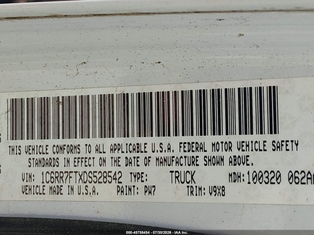 Aukcja sprzedaży 2013 Ram 1500 Express, vin: 1C6RR7FTXDS528542, numer aukcji: 45758454