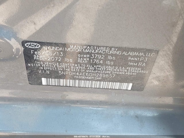 Продажа на аукционе авто 2013 Hyundai Elantra Gls, vin: 5NPDH4AE6DH289857, номер лота: 45758476