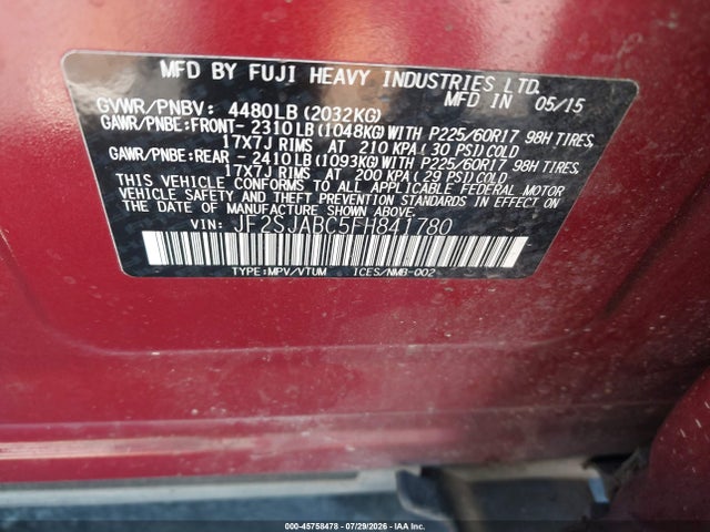 Subaru Forester 2.5i 2015 JF2SJABC5FH841780 Image 9