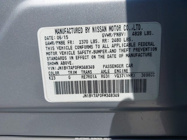 Продаж на аукціоні авто 2015 Infiniti Q50 Premium, vin: JN1BV7AP0FM348349, номер лоту: 45758482