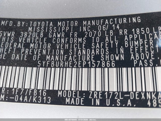 Toyota COROLLA LE 2014 5YFBURHE2EP157866 Image 9
