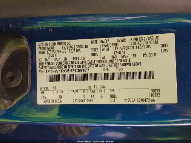 Ford F-150 Raptor 2017 1FTFW1RG5HFC59977 Image 9