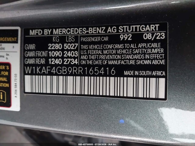 Aukcja sprzedaży 2024 Mercedes-benz C 300, vin: W1KAF4GB9RR165416, numer aukcji: 45758505