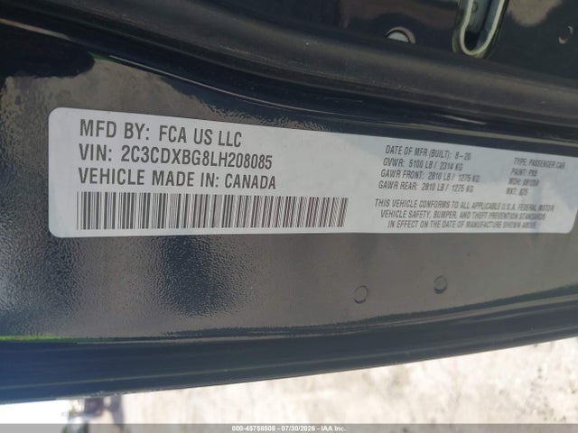 Продажа на аукционе авто 2020 Dodge Charger Sxt Rwd, vin: 2C3CDXBG8LH208085, номер лота: 45758508