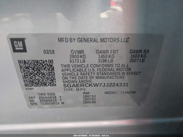 Aukcja sprzedaży 2018 Buick Enclave Premium, vin: 5GAERCKW7JJ224331, numer aukcji: 45758540