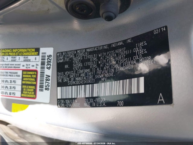 5TDYK3DC4ES459023 Toyota Sienna Xle V6 8 Passenger