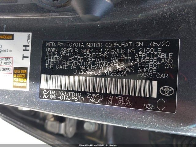 Toyota Prius Le 2020 JTDKARFU3L3125338 Image 9