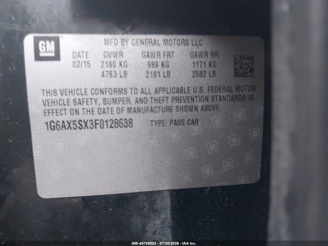 Продаж на аукціоні авто 2015 Cadillac Cts Luxury, vin: 1G6AX5SX3F0128638, номер лоту: 45758582