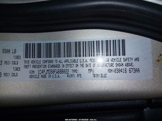 Продажа на аукционе авто 2015 Jeep Cherokee Limited, vin: 1C4PJMDS0FW688022, номер лота: 45758592