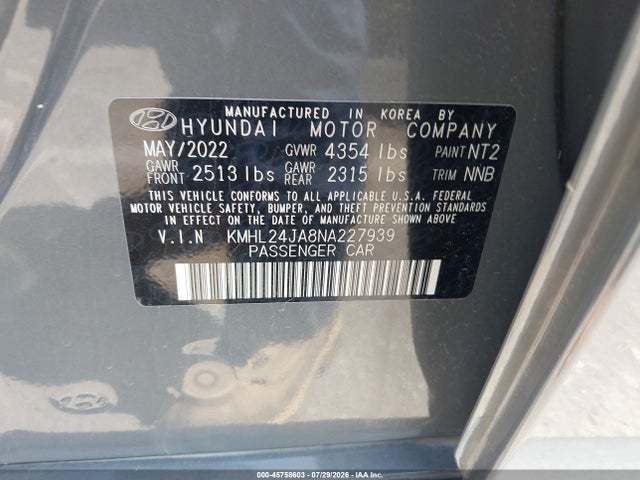 Hyundai SONATA SE 2022 KMHL24JA8NA227939 Image 9