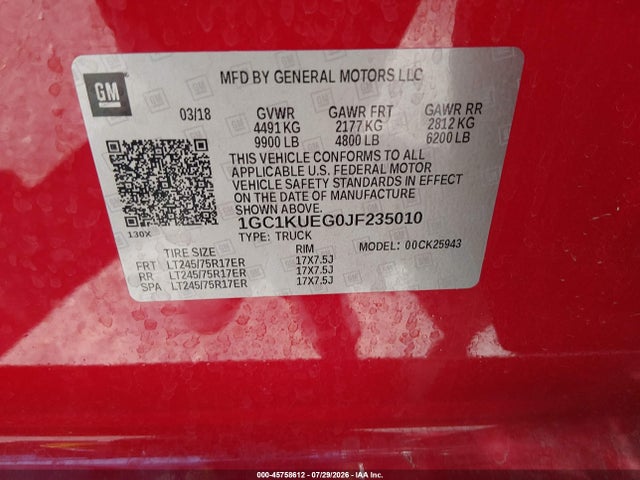 1GC1KUEG0JF235010 Chevrolet Silverado 2500hd Wt