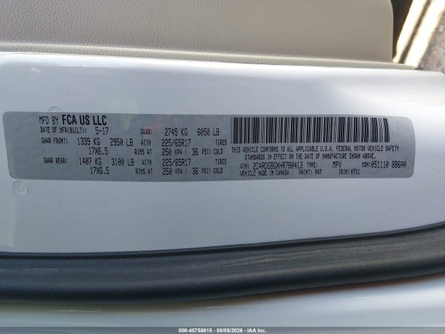 Aukcja sprzedaży 2017 Dodge Grand Caravan Se, vin: 2C4RDGBGXHR780413, numer aukcji: 45758615