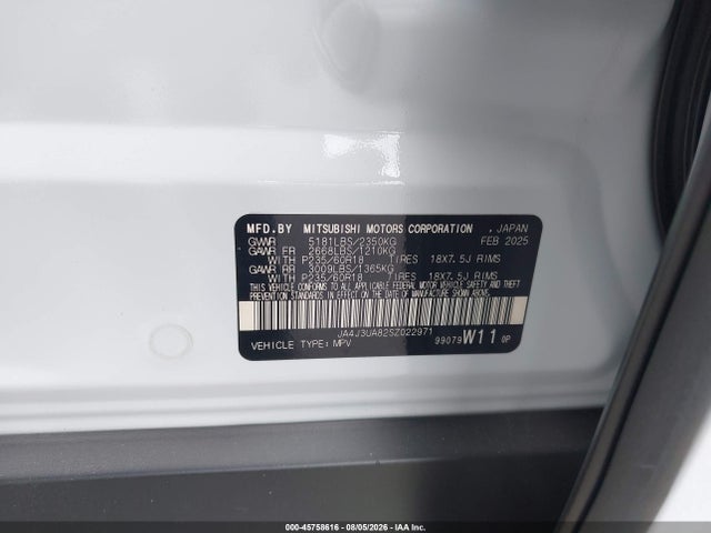 Продаж на аукціоні авто 2025 Mitsubishi Outlander Es 2.5 2wd, vin: JA4J3UA82SZ022971, номер лоту: 45758616