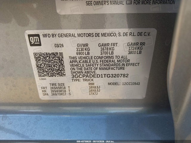 3GCPADED1TG320782 Chevrolet Silverado 1500 2wd Short Bed Rst