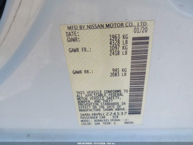 1N4BL4BV9LC224537 Nissan Altima S Fwd