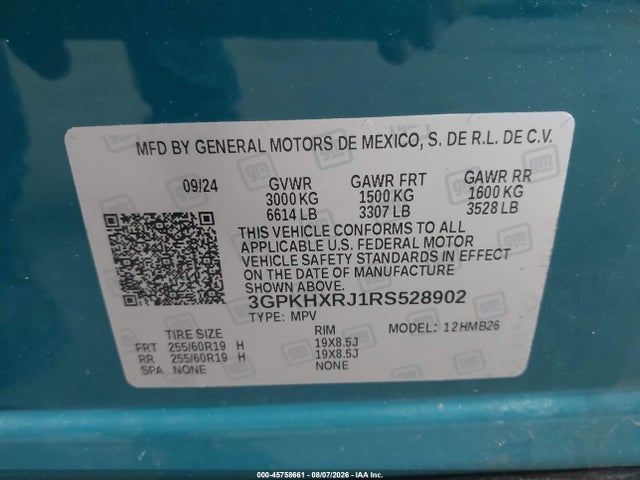 45758661 :رقم المزاد ، 3GPKHXRJ1RS528902 vin ، 2024 Honda Prologue Touring مزاد بيع