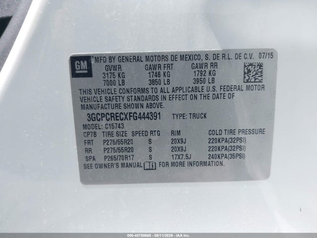 3GCPCRECXFG444391 Chevrolet Silverado 1500 Lt
