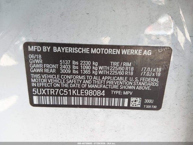 5UXTR7C51KLE98084 BMW X3 Sdrive30i
