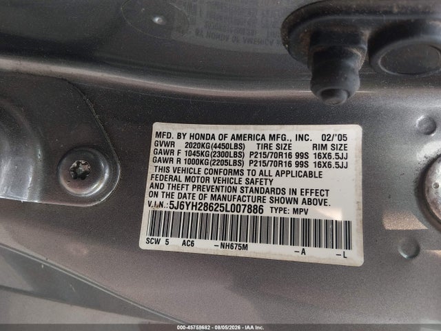 Aukcja sprzedaży 2005 Honda Element Ex, vin: 5J6YH28625L007886, numer aukcji: 45758682