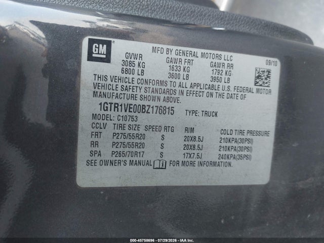Продаж на аукціоні авто 2011 Gmc Sierra 1500 Sle, vin: 1GTR1VE00BZ176815, номер лоту: 45758696