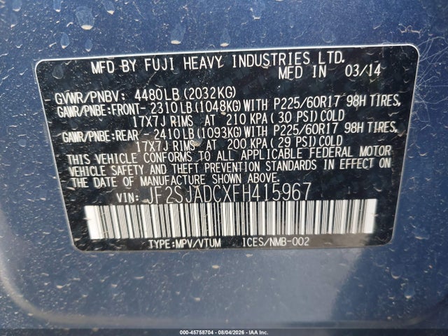 Subaru Forester 2.5i Premium 2015 JF2SJADCXFH415967 Image 9