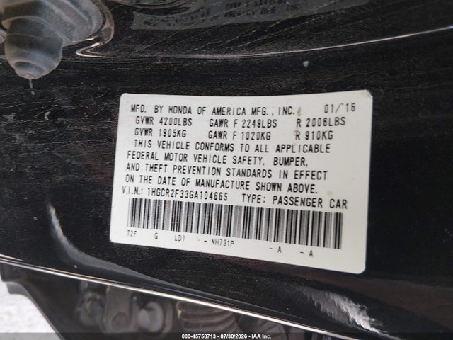 1HGCR2F33GA104665 Honda ACCORD LX