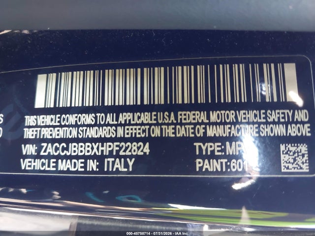 2017 Jeep Renegade Latitude მანქანა იყიდება აუქციონზე, vin: ZACCJBBBXHPF22824, აუქციონის ნომერი: 45758714