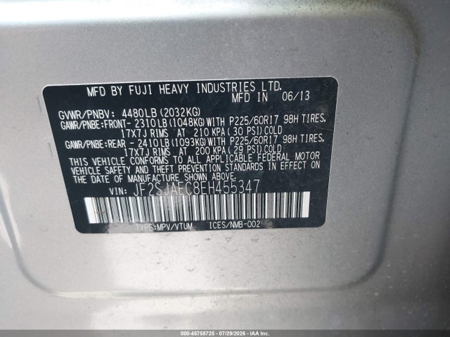 45758725 :رقم المزاد ، JF2SJAEC8EH455347 vin ، 2014 Subaru Forester 2.5i Premium مزاد بيع
