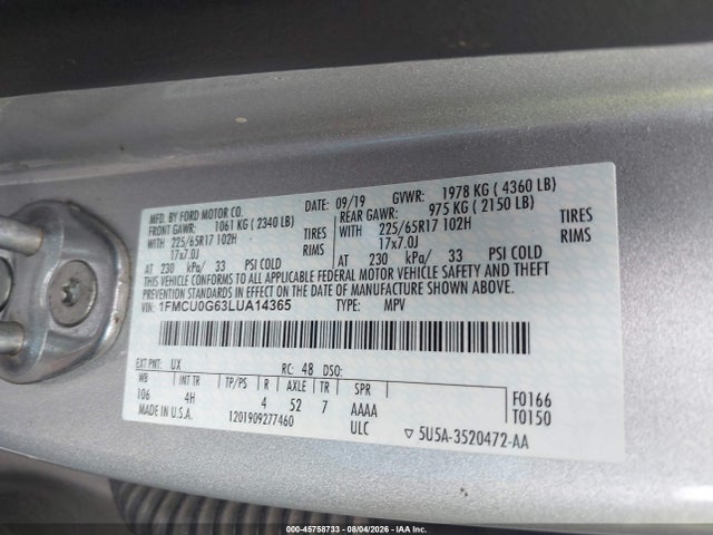 1FMCU0G63LUA14365 Ford ESCAPE SE