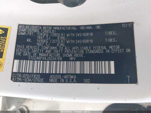 Toyota Highlander Le 2018 5TDZARFH4JS034768 Image 9