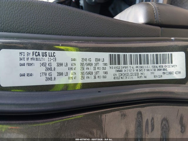 2020 Dodge Durango Gt Plus Rwd მანქანა იყიდება აუქციონზე, vin: 1C4RDHDG5LC213269, აუქციონის ნომერი: 45758743
