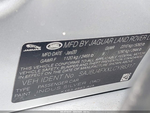 Aukcja sprzedaży 2020 Jaguar Xf 25t Premium Awd Automatic, vin: SAJBJ4FXXLCY86317, numer aukcji: 45758751