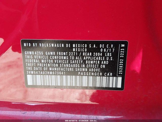 45758776 :رقم المزاد ، 3VW547AU2HM073641 vin ، 2017 Volkswagen Golf Gti Autobahn 4-door/s 4-door/se 4-door/sport 4-door مزاد بيع